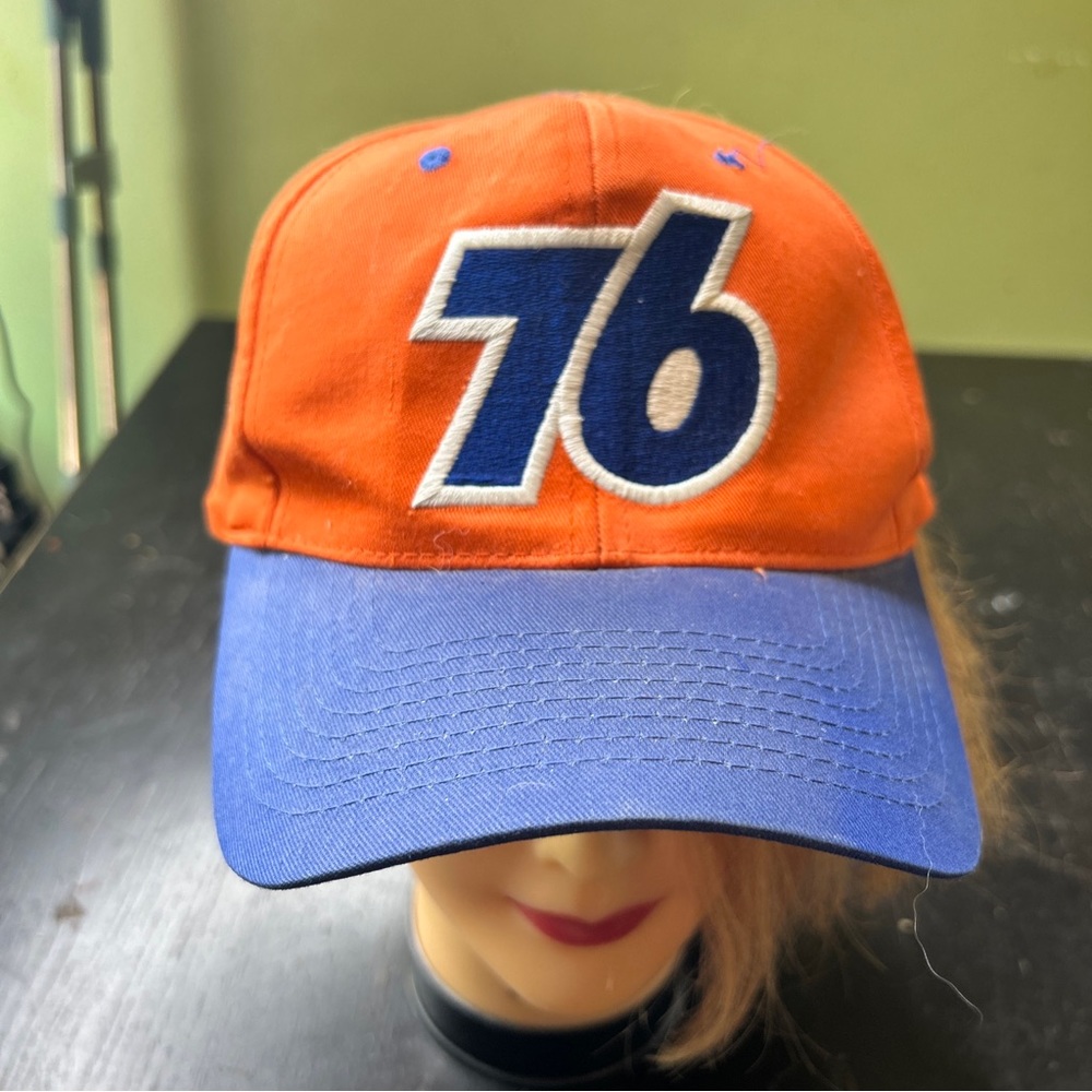 Vintage Union 76 Racing Oil Gas Station Race Crew Snapback Hat Orange/Blue